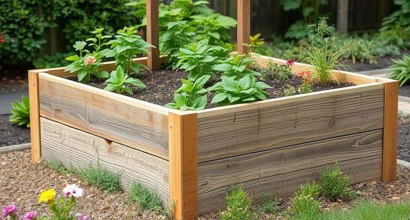 Hochbeet aus Holz im Garten