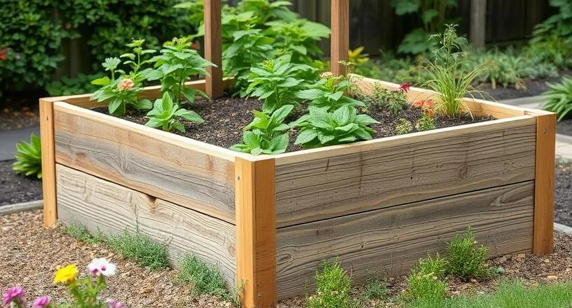 Hochbeet aus Holz im Garten