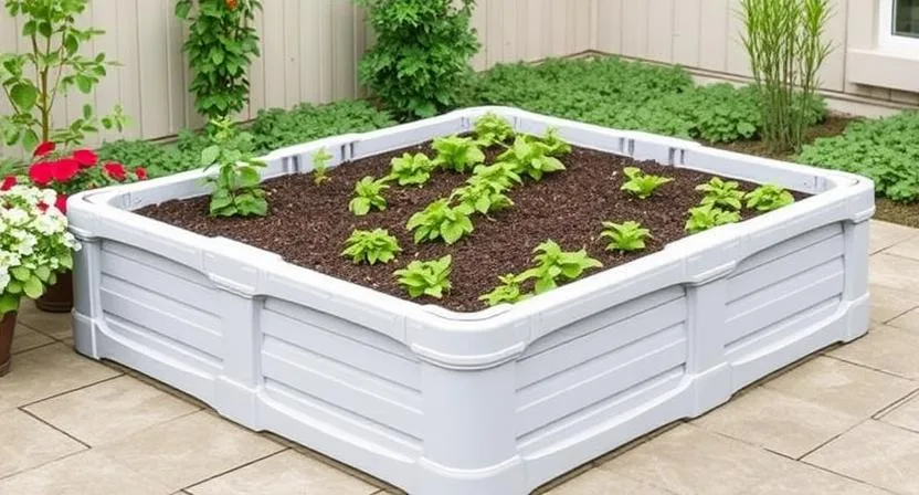 Hochbeet aus Kunststoff im Garten