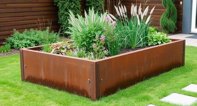 Hochbeet aus Metall im Garten