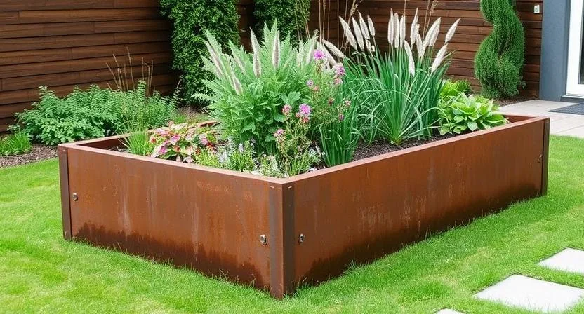 Hochbeet aus Metall im Garten