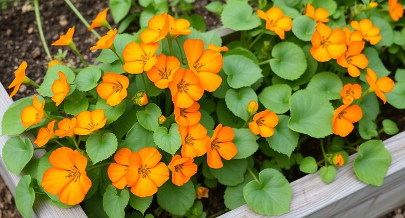 welche-blumen-vertragen-sich-mit-gemuese - Kapuzinerkresse im Hochbeet