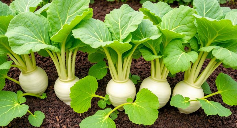 [Gesunde Kohlrabipflanzen mit gut ausgebildeten Knollen und kräftig grünen Blättern wachsen in einem Hochbeet. Dies veranschaulicht gute Pflege und gesundes Wachstum.]