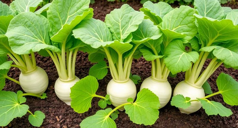 Gesunde Kohlrabipflanzen mit gut ausgebildeten Knollen und kräftig grünen Blättern wachsen in einem Hochbeet. Dies veranschaulicht gute Pflege und gesundes Wachstum.