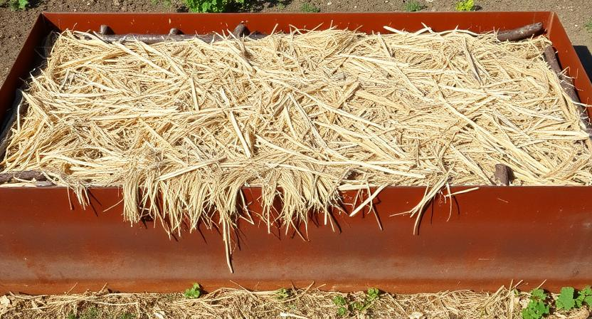 wie-schichtet-man-ein-hochbeet-auf - Stroh im Hochbeet