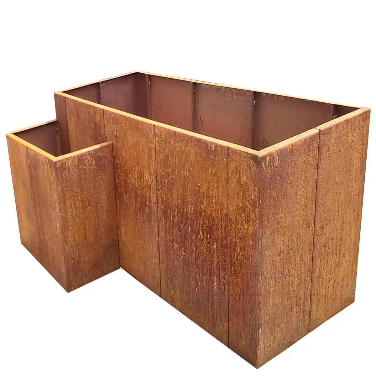 Produktbild Edelrost Hochbeete aus Cortenstahl in modularer Bauweise, weisser Hintergrund