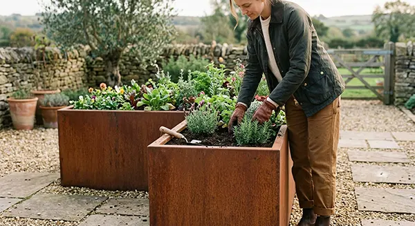Gartenarbeit am Hochbeet in ergonomischer Höhe