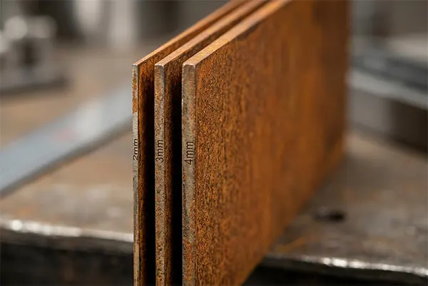 Vergleich der Materialstärken 2mm, 3mm und 4mm im Schnitt
