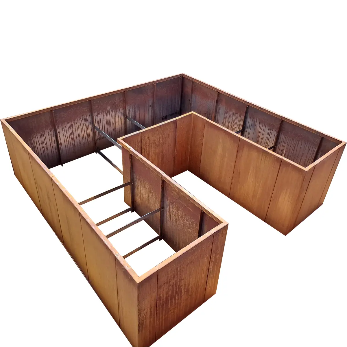 Produktbild Edelrost Hochbeete aus Cortenstahl in modularer Bauweise, weisser Hintergrund