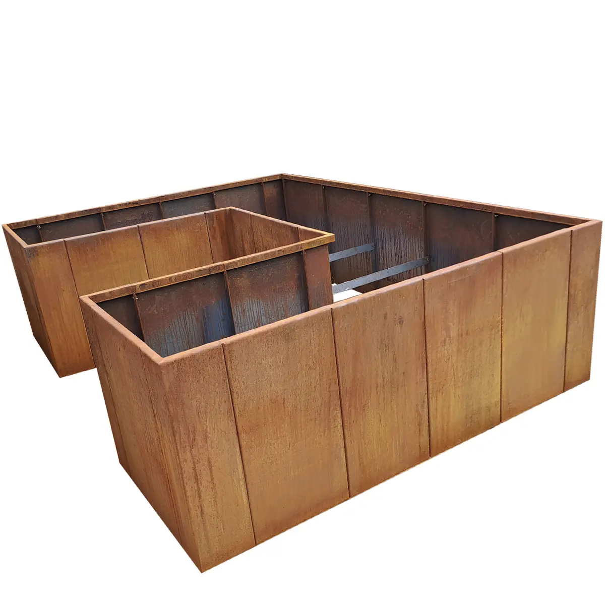 Produktbild Edelrost Hochbeete aus Cortenstahl in modularer Bauweise, weisser Hintergrund