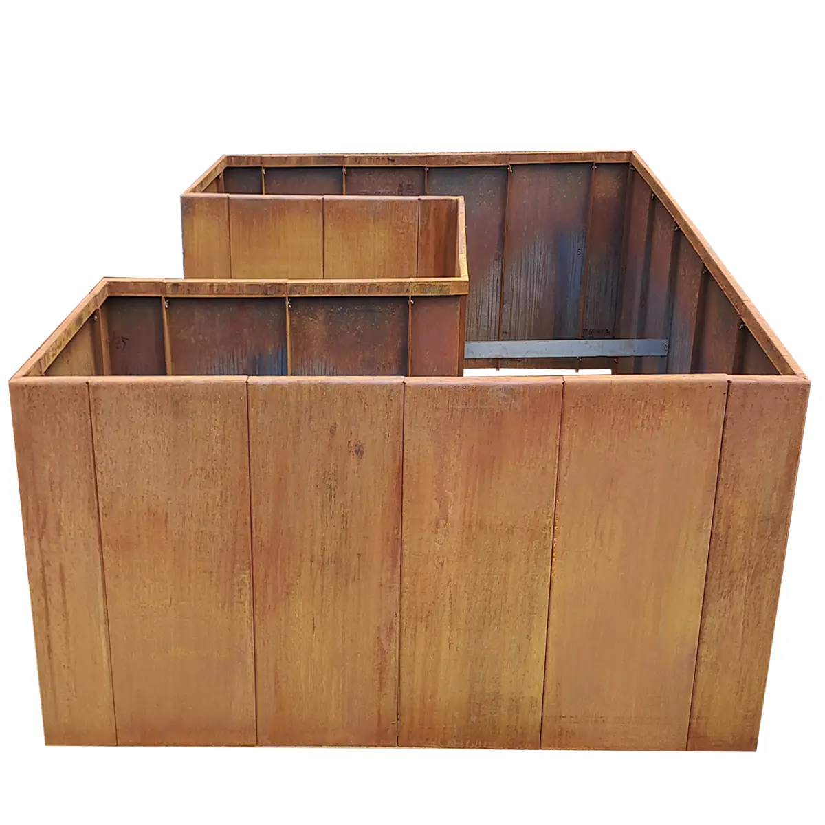 Produktbild Edelrost Hochbeete aus Cortenstahl in modularer Bauweise, weisser Hintergrund