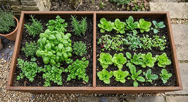 Eingebaute Zwischenwand im Hochbeet