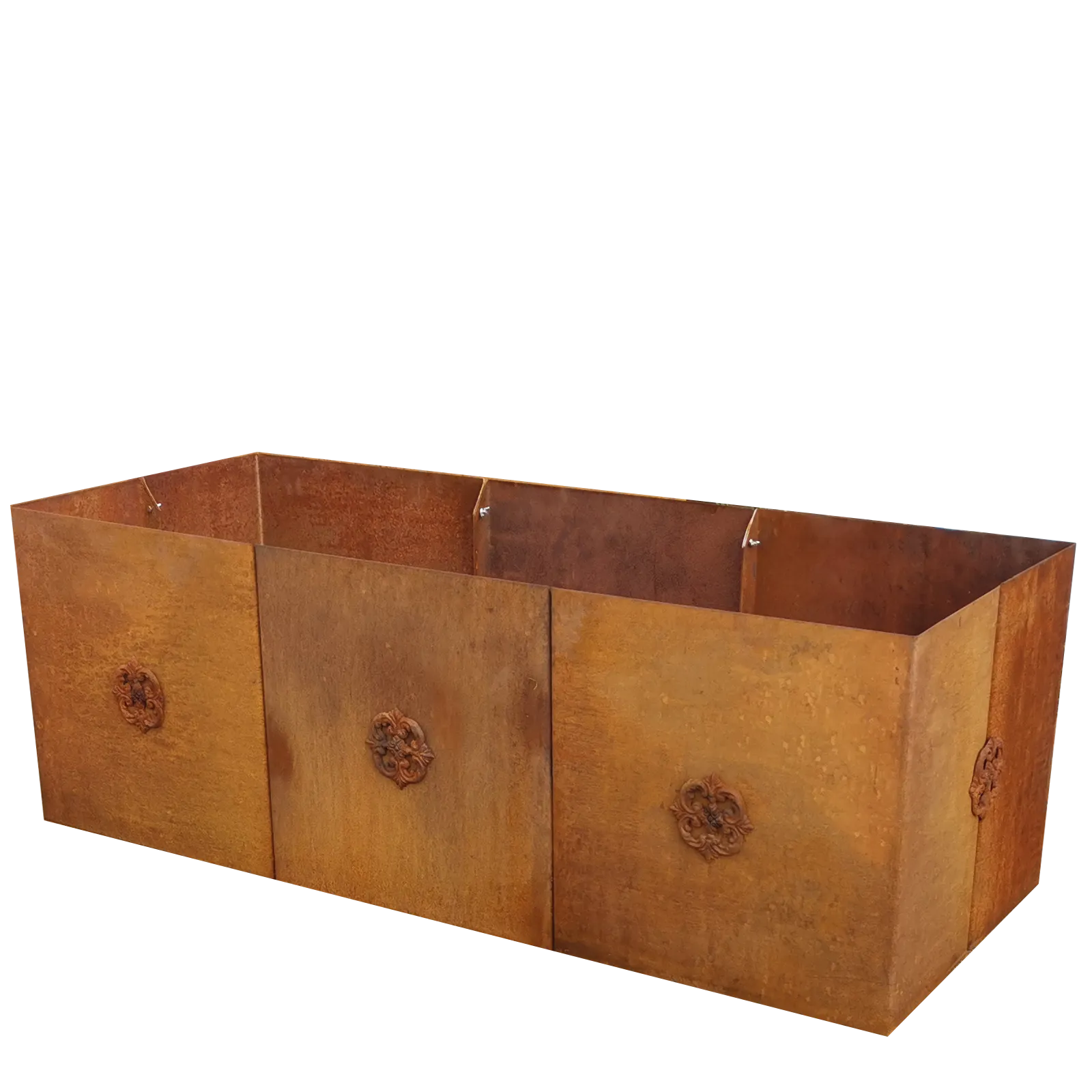 Produktbild Edelrost Hochbeete aus Cortenstahl in modularer Bauweise, weisser Hintergrund