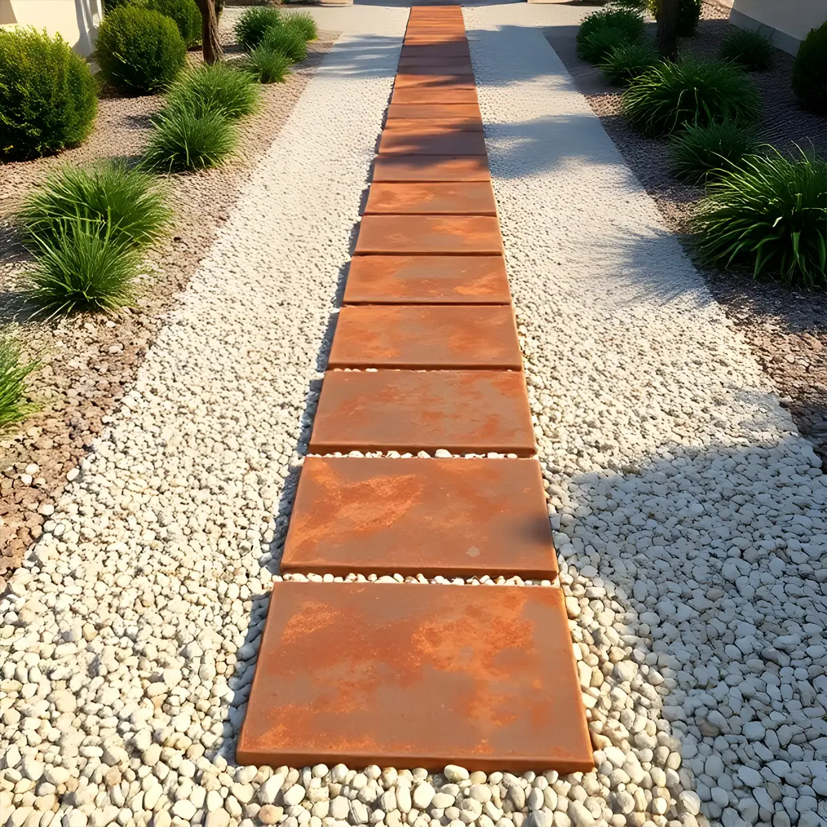 Produktbild Trittsteine aus Cortenstahl in modularer Bauweise, weisser Hintergrund