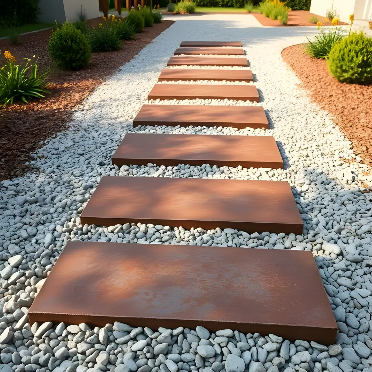 Produktbild Trittsteine aus Cortenstahl in modularer Bauweise, weisser Hintergrund