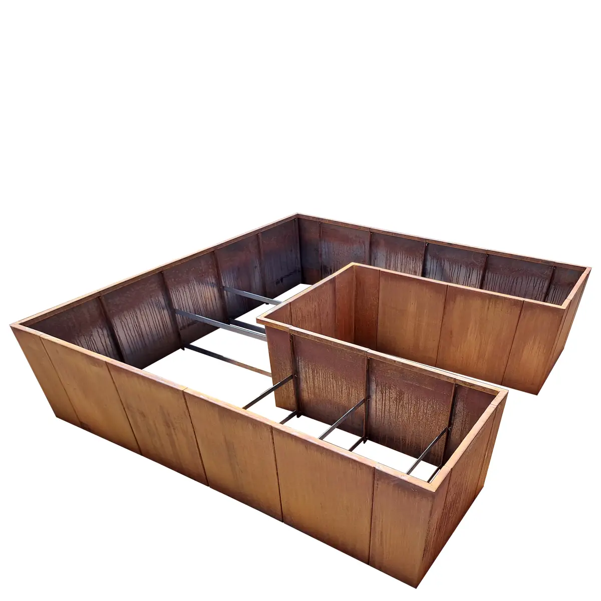 Produktbild Edelrost Hochbeete aus Cortenstahl in modularer Bauweise, weisser Hintergrund