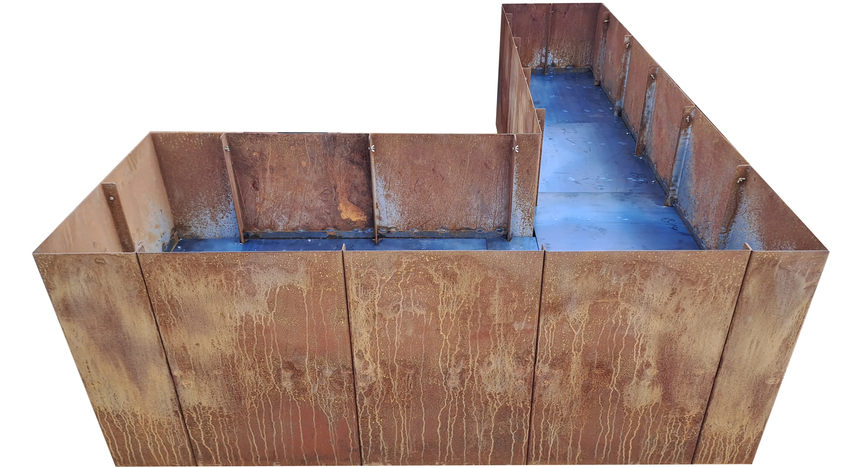 L-förmiges Hochbeet aus 2 mm DC01 Stahl,  80 cm hoch, mit 3mm starkem Einlegeboden.